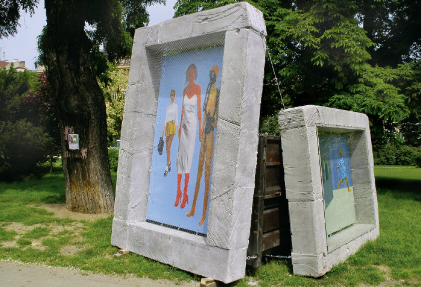 Vojtěch Míča and Jiří Petrbok, Frames, 2008, digital print, glass, concrete, Malinovského nám. - park
